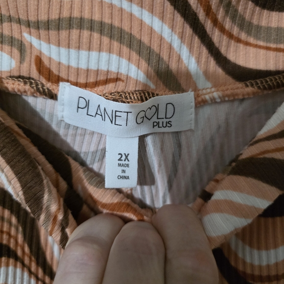 Planet Gold Women's Wide Leg Pants - Brown and Cream Swirl - Picture 2 of 2